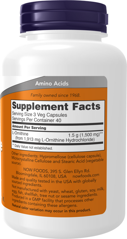NOW Supplements, L-Ornithine 500 mg, Amino Acid, 120 Veg Caps