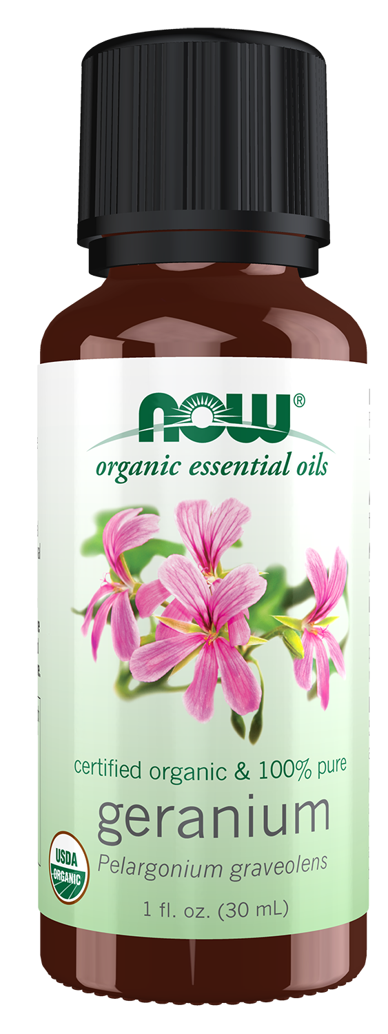 NOW Essential Oils, Organic Geranium Oil, Undiluted, Steam Distil, 1 fl. oz