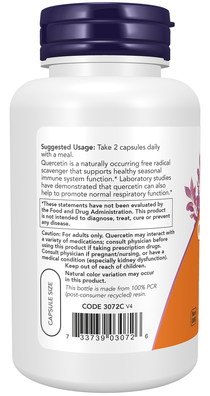 NOW Supplements, Quercetin 500 mg, Respiratory Health*, 100 Veg Caps