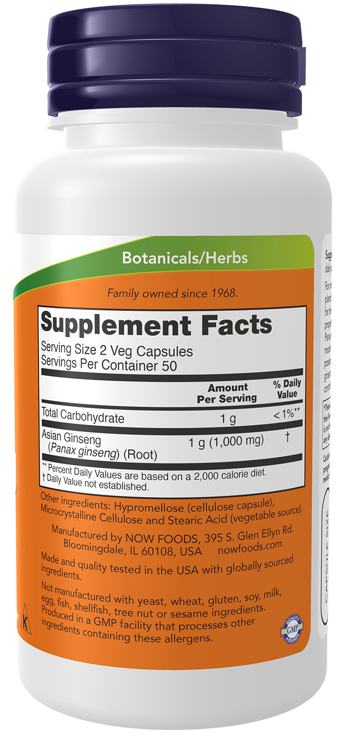 NOW Supplements, Panax Ginseng Root 500 mg, Adaptogenic Herb*, 100 Veg Caps