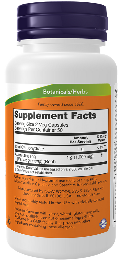 NOW Supplements, Panax Ginseng Root 500 mg, Adaptogenic Herb*, 100 Veg Caps