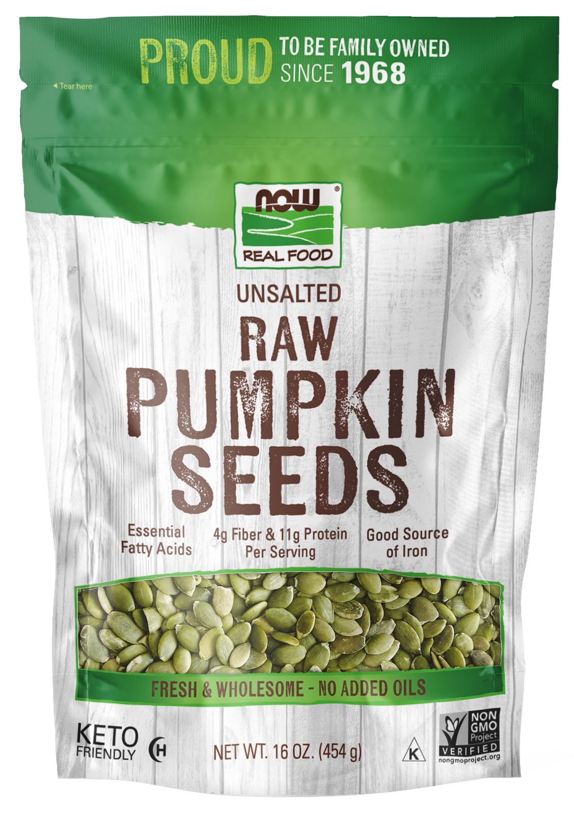 NOW Foods, Pumpkin Seeds, Raw, Unsalted, Source of Protein, 16 oz.