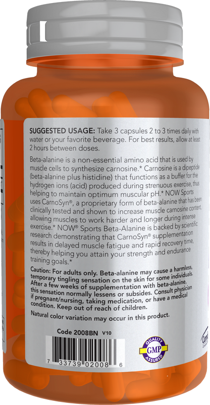NOW Sports, Beta-Alanine 750 mg, Delays Muscle Fatigue*, 120 Veg Caps