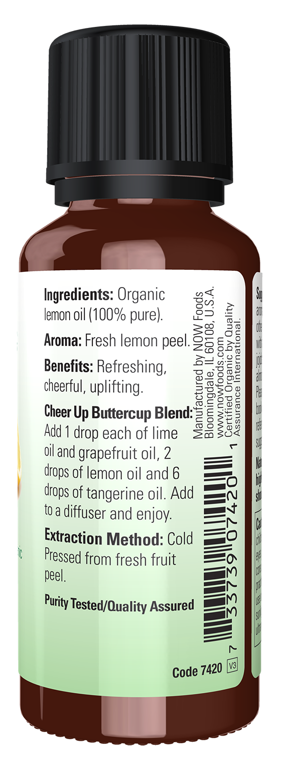 NOW Essential Oils, Organic Lemon Oil, Cold Pressed, Undiluted, 1 fl. oz