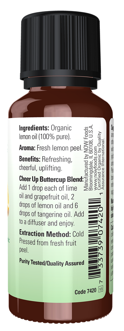 NOW Essential Oils, Organic Lemon Oil, Cold Pressed, Undiluted, 1 fl. oz