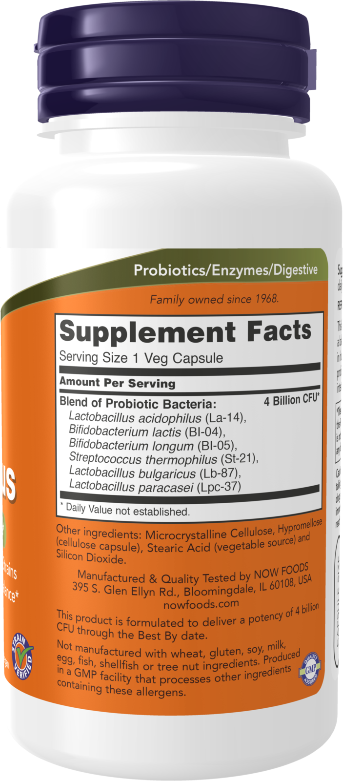 NOW Supplements, Acidophilus 4X6, 4 Billion,  6 Strains, 120 Veg Caps
