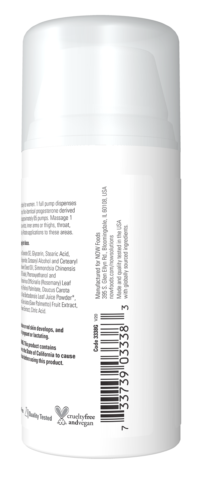 NOW Solutions, Progesterone, Balancing Skin Cream, 20 mg of Progesterone Per Pump, Unscented, 3-Ounce