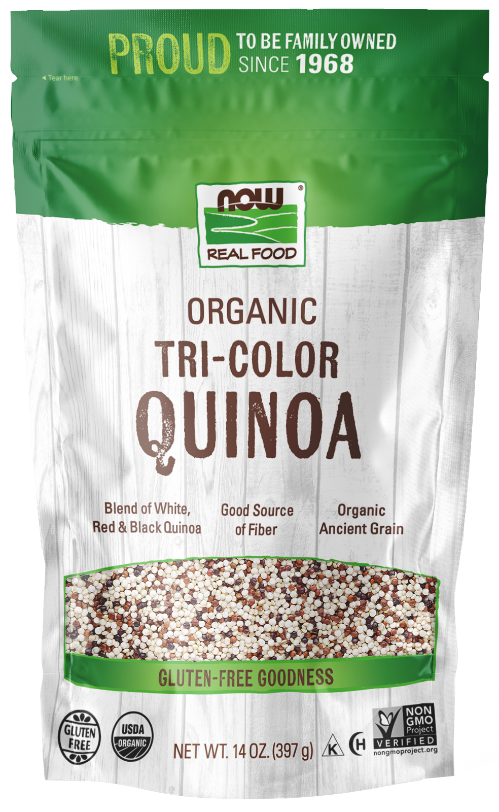 NOW Foods, Organic Tri-Color Quinoa, Gluten-Free, Protein & Fiber, 14 oz