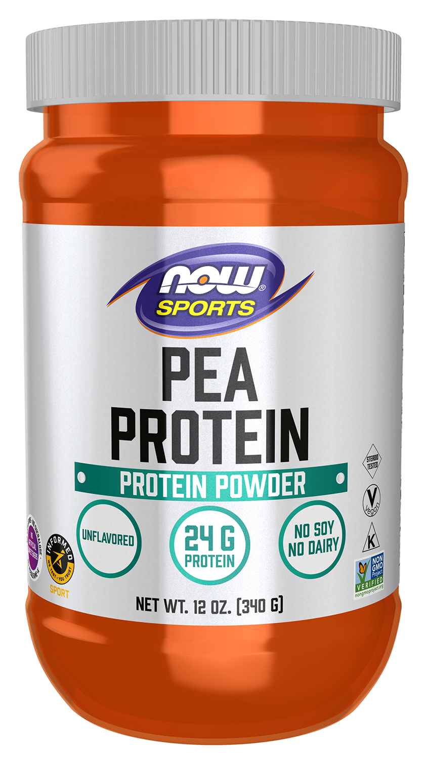 NOW Sports, Pea Protein 24 g, Easily Digested, Unflavored Powder, 12 oz