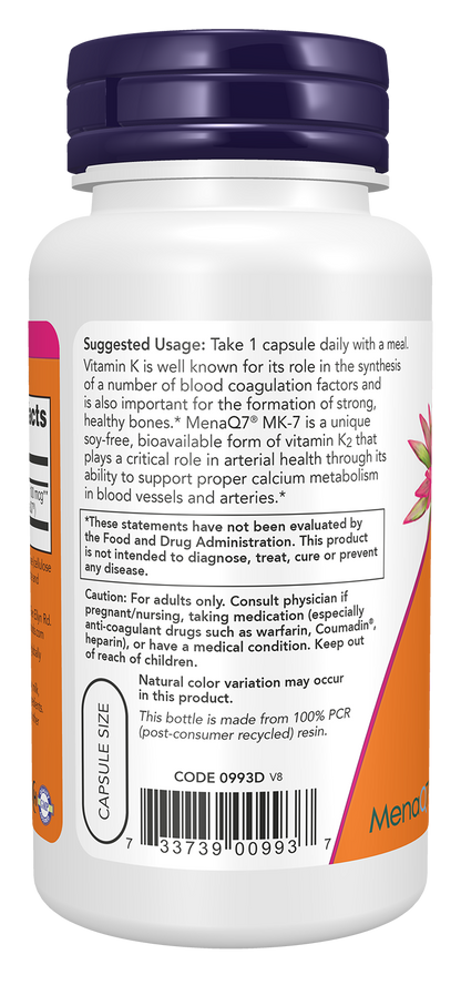 NOW Supplements, MK-7 Vitamin K-2 100 mcg, 120 Veg Caps