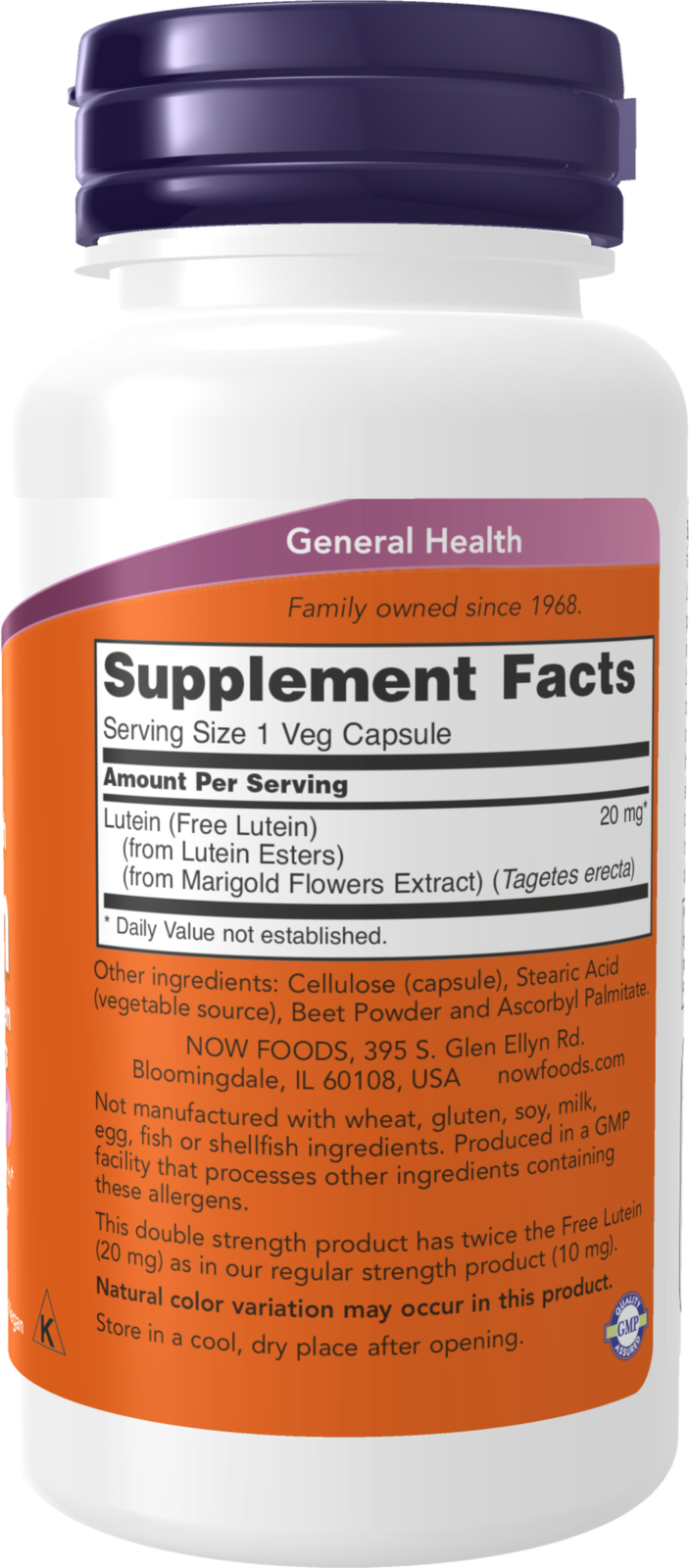 NOW Supplements, Lutein with 20 mg of Free Lutein, 90 Veg Caps