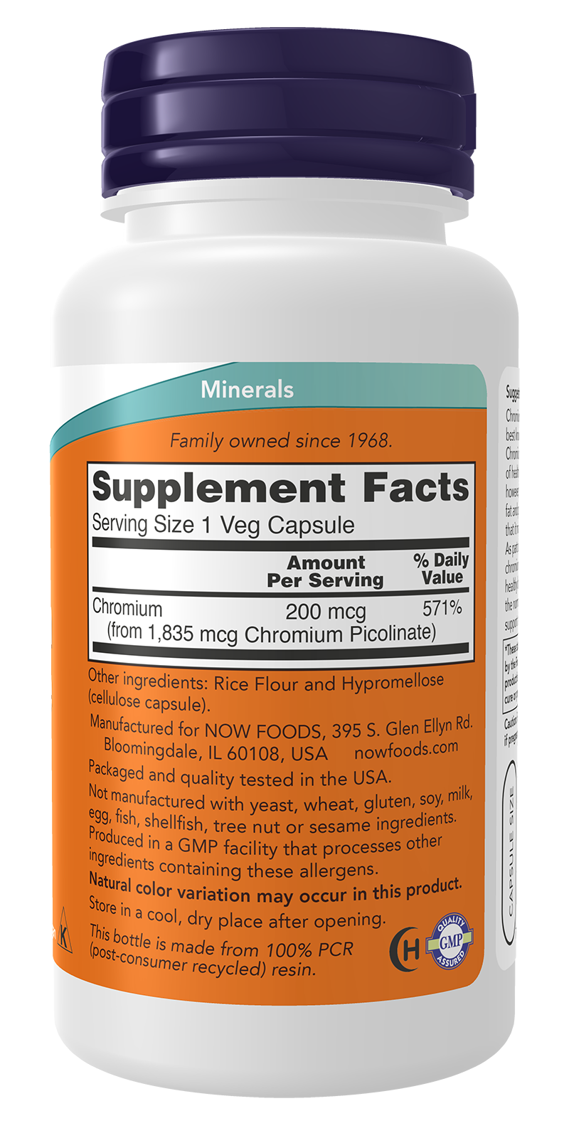 NOW Supplements, Chromium Picolinate 200 mcg, 100 Veg Caps