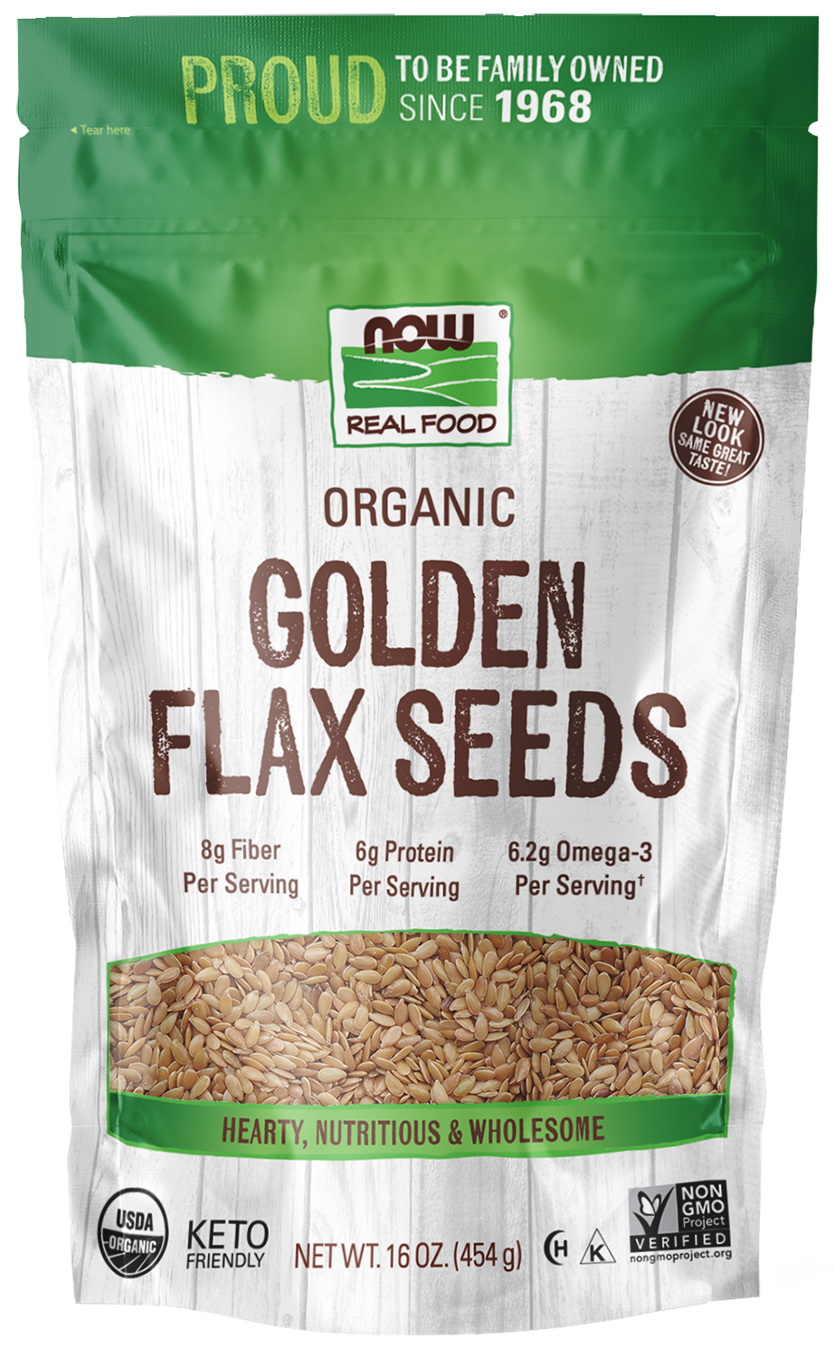 NOW Foods, Organic Golden Flax Seeds, Excellent Source of Fiber, 16 oz