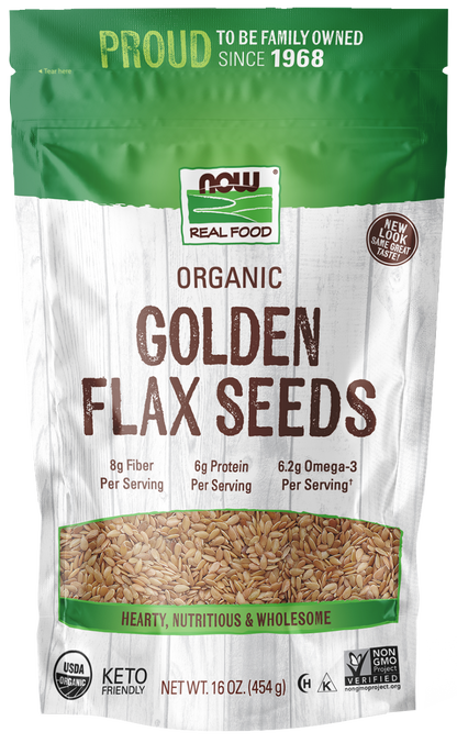 NOW Foods, Organic Golden Flax Seeds, Excellent Source of Fiber, 16 oz