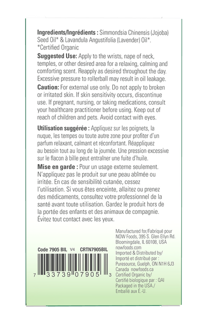 NOW Essential Oils, Organic Lavender Calming Roll-On, 10 mL