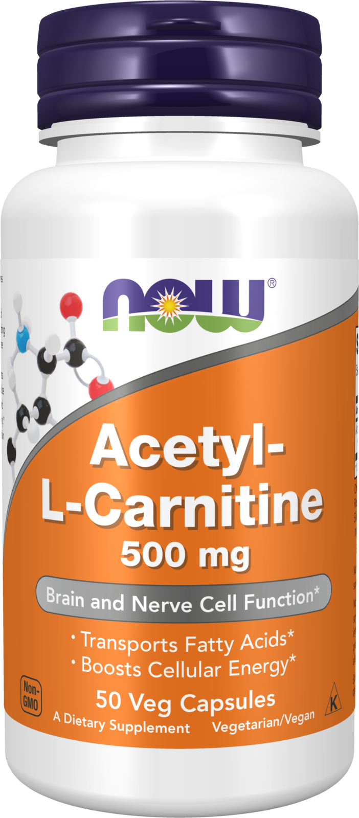 NOW Supplements, Acetyl-L Carnitine 500 mg, Brain Energy*, 50 Veg Caps