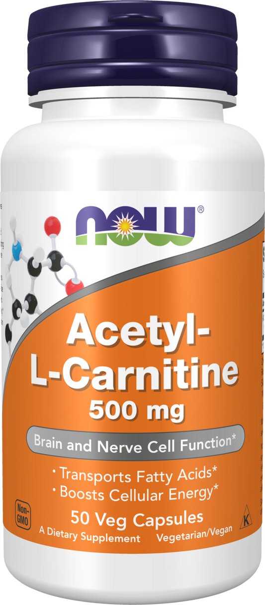 NOW Supplements, Acetyl-L Carnitine 500 mg, Brain Energy*, 50 Veg Caps