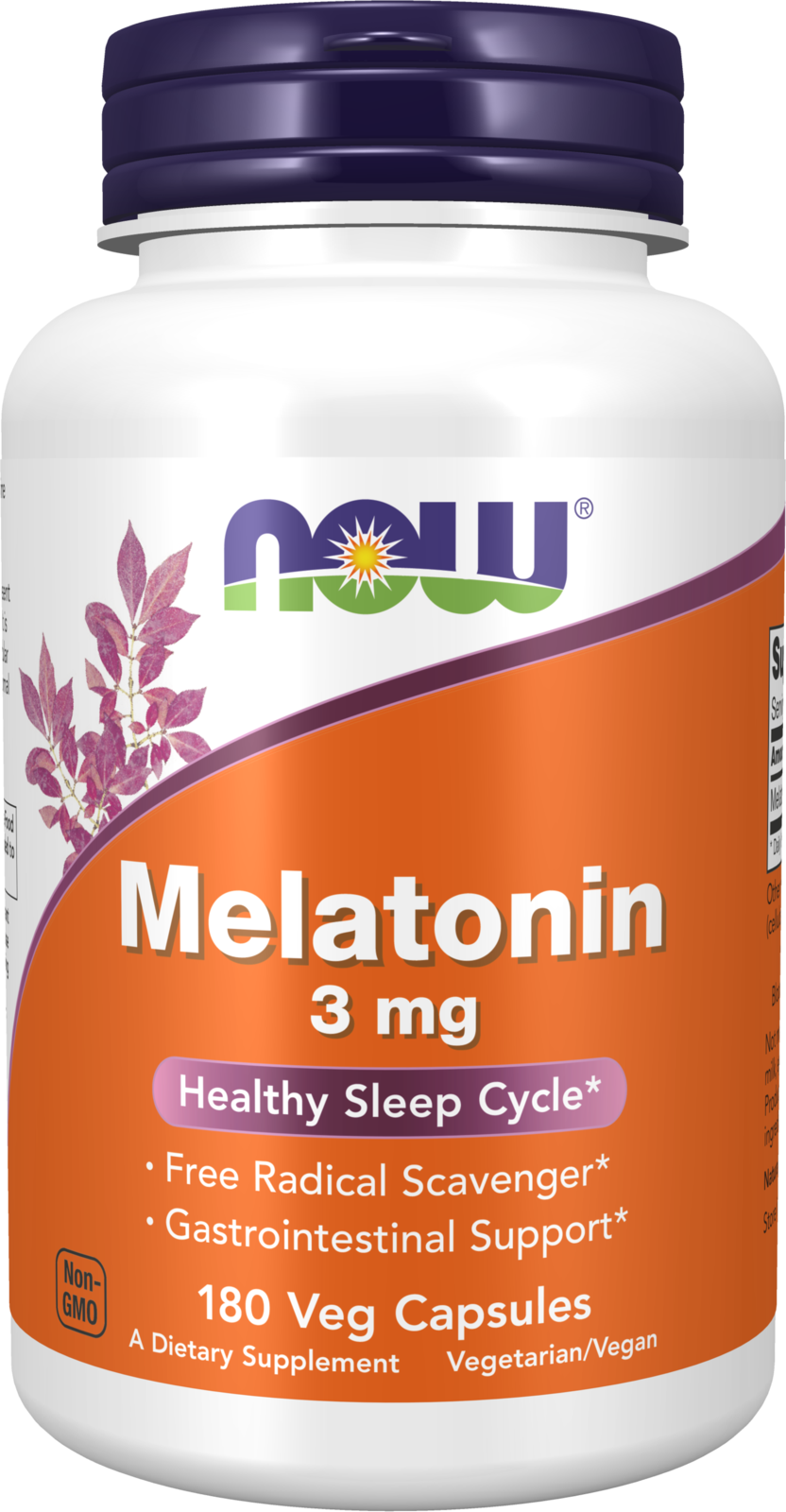 NOW Supplements, Melatonin 3 mg, Healthy Sleep Cycle*, 180 Veg Caps