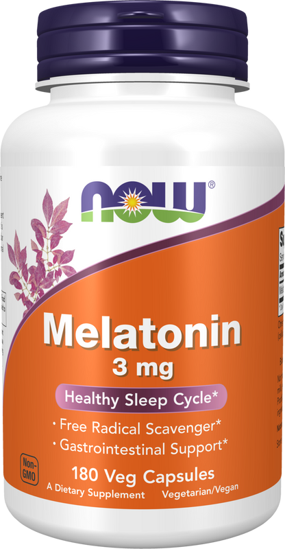 NOW Supplements, Melatonin 3 mg, Healthy Sleep Cycle*, 180 Veg Caps