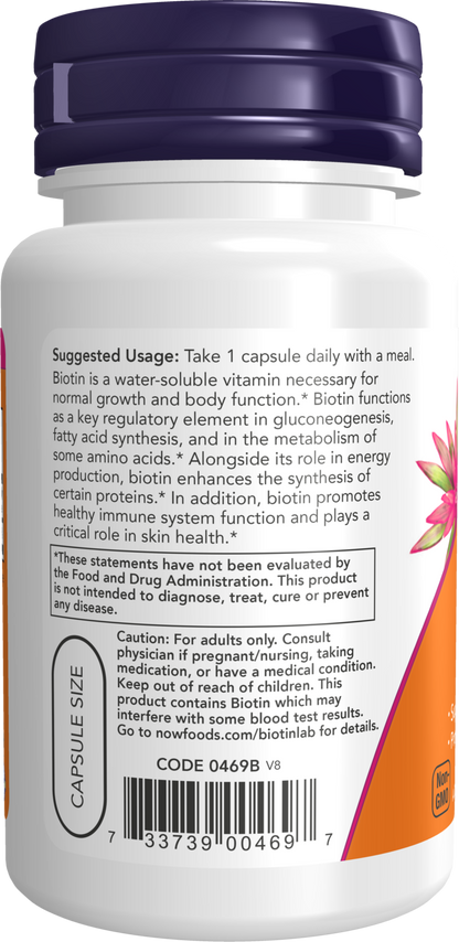 NOW Supplements, Biotin 1,000 mcg, Amino Acid Metabolism*, 100 Veg Caps