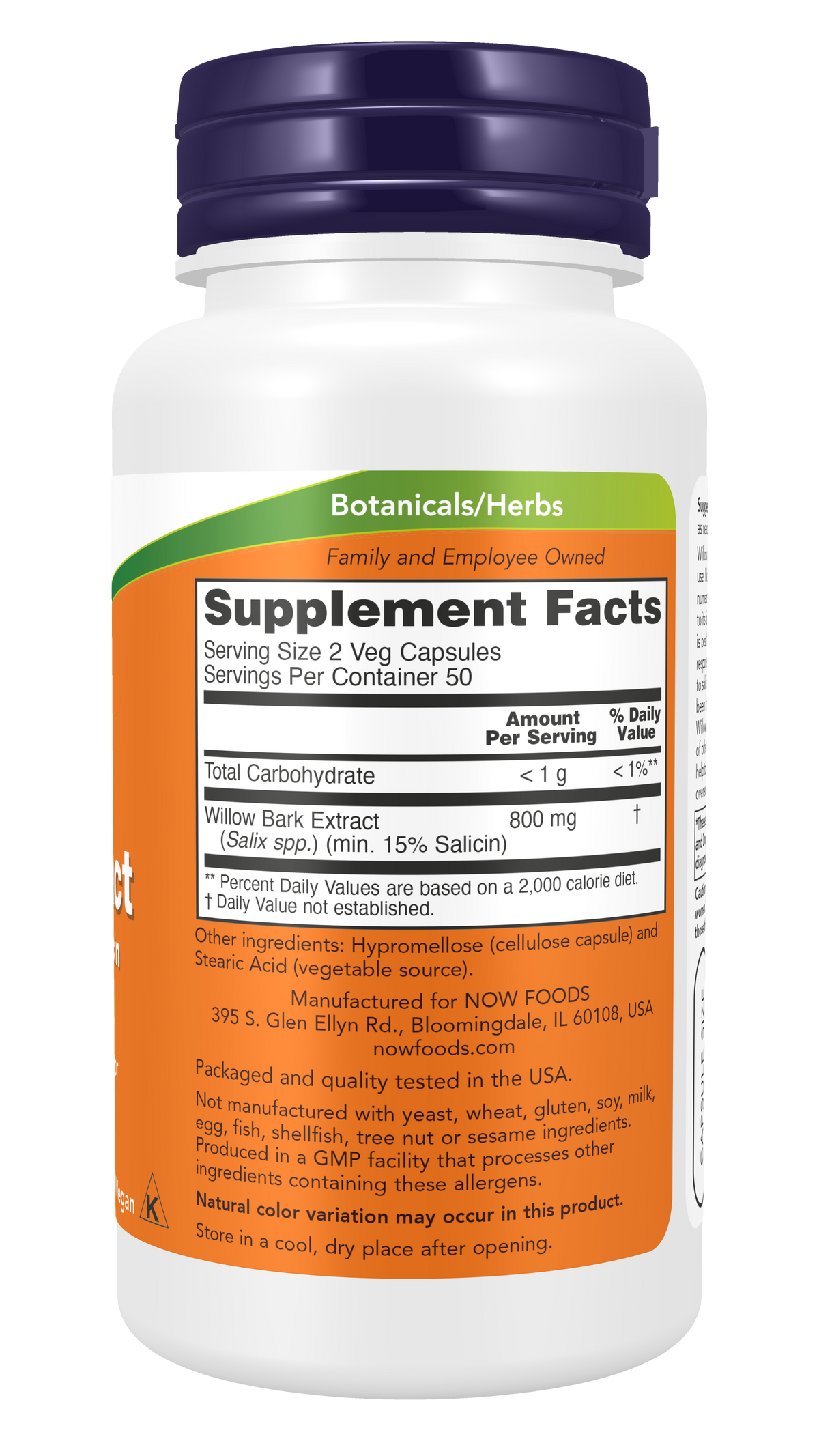 NOW Supplements, White Willow Bark 400 mg with 15% Salicin, 100 Veg Caps