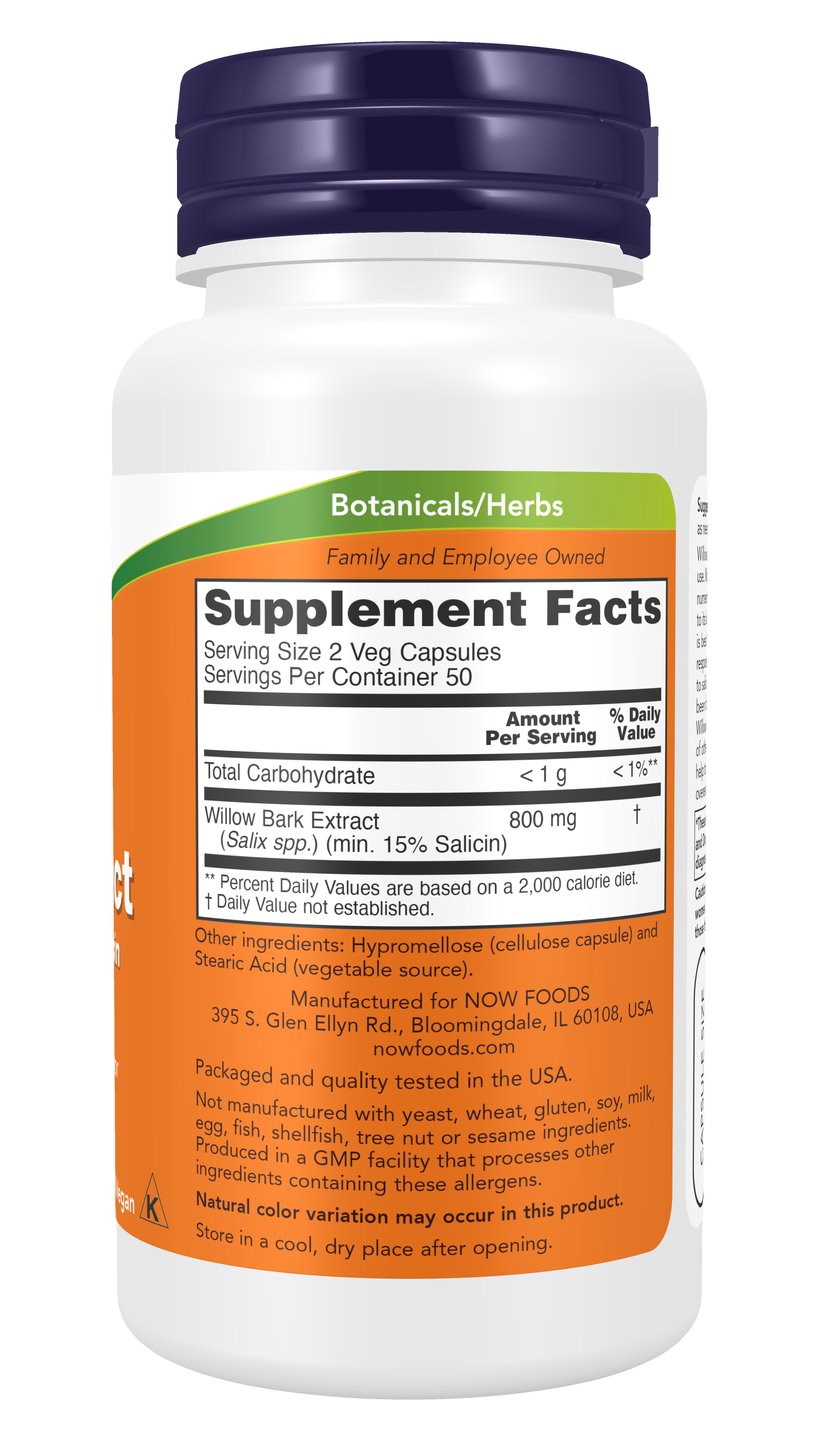 NOW Supplements, White Willow Bark 400 mg with 15% Salicin, 100 Veg Caps