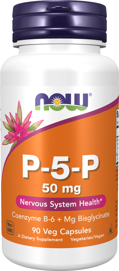 NOW Supplements, P-5-P 50 mg Coenzyme B-6 + Mg Bisglycinate, 90 Veg Caps