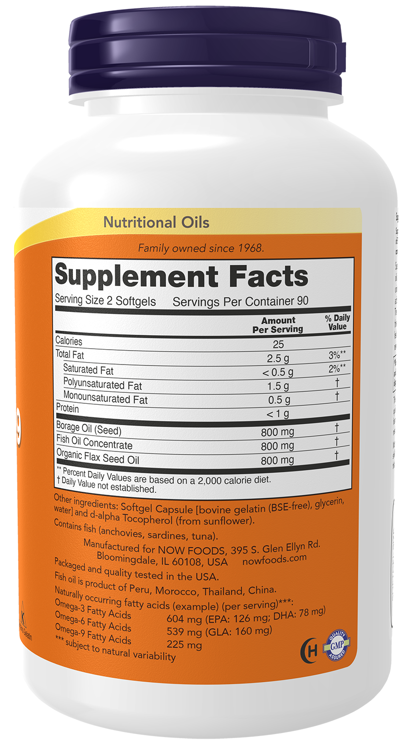 NOW Supplements, Super Omega 3-6-9 Oil Fish, Borage and Flax, 180 Softgels