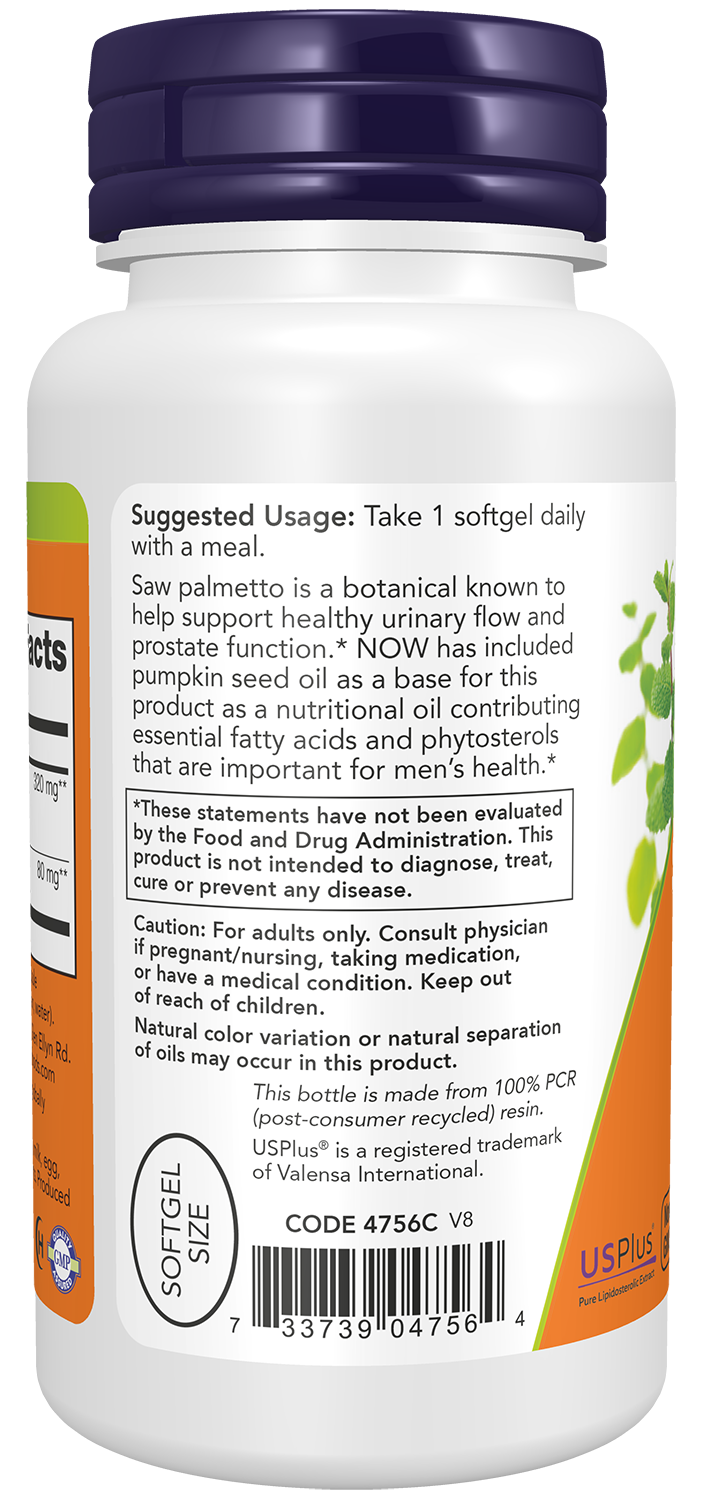 NOW Supplements, Saw Palmetto Extract 320 mg, Pumpkin Seed Oil, 90 Softgels