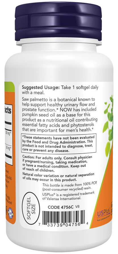 NOW Supplements, Saw Palmetto Extract 320 mg, Pumpkin Seed Oil, 90 Softgels