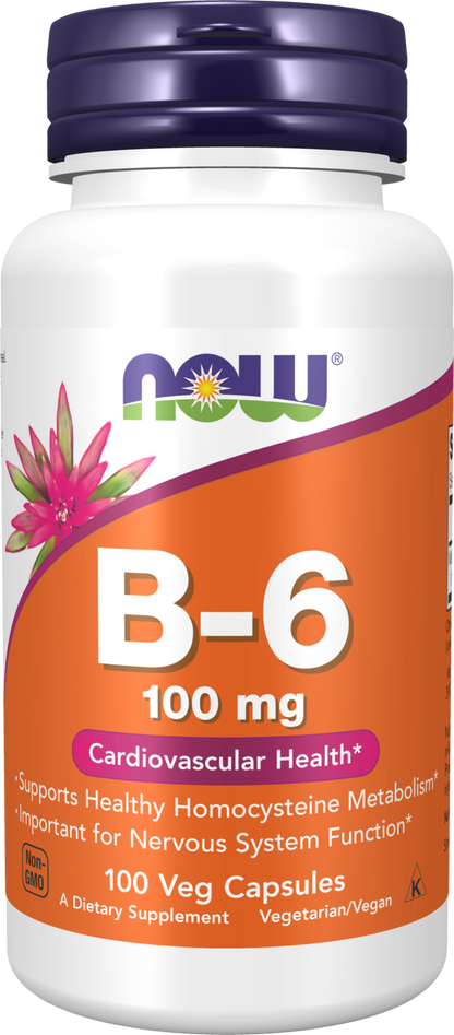 NOW Supplements, Vitamin B-6 (Pyridoxine HCl) 100 mg, 100 Veg Caps