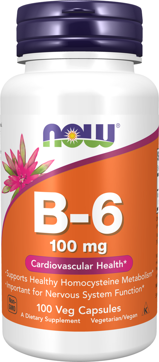 NOW Supplements, Vitamin B-6 (Pyridoxine HCl) 100 mg, 100 Veg Caps