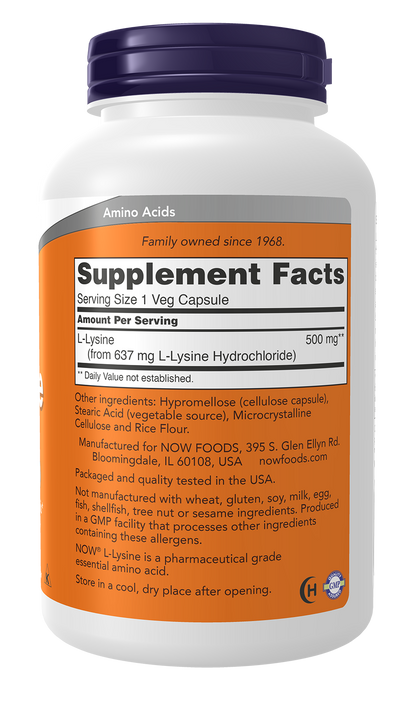 NOW Supplements, L-Lysine (L-Lysine Hydrochloride) 500 mg, Amino Acid, 250 Veg Capsules