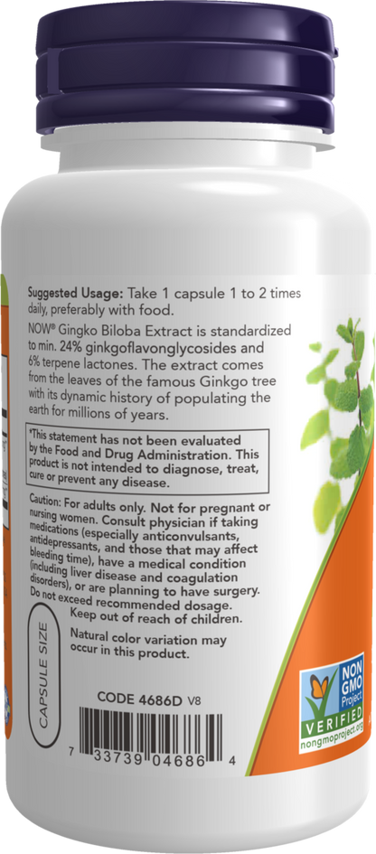 NOW Supplements, Ginkgo Biloba 60 mg, 24% Standardized Ext., 60 Veg Caps
