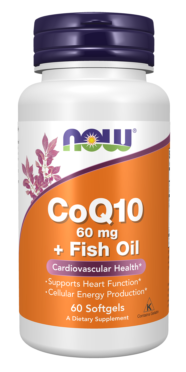 NOW Supplements, CoQ10 60 mg with Omega 3 Fish Oil, 60 Softgels