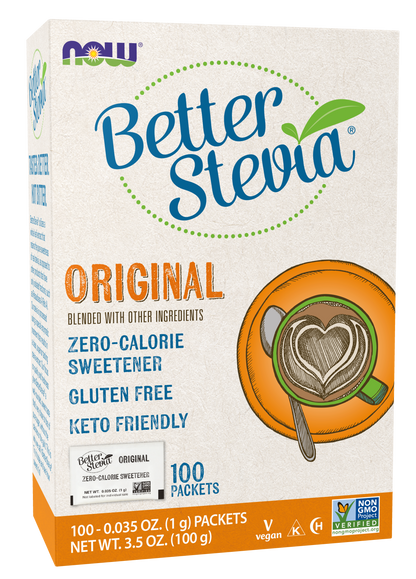 NOW BetterStevia®  Granulated Zero-Calorie Sweetener, 100 Packets