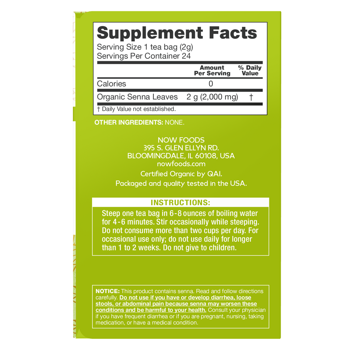 NOW Foods Give a Tea™ Organic Senna, Herbal Laxative*, 24 bags