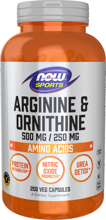 NOW Sports, Arginine & Ornithine 500/250 mg, Amino Acids, 250 Veg Caps