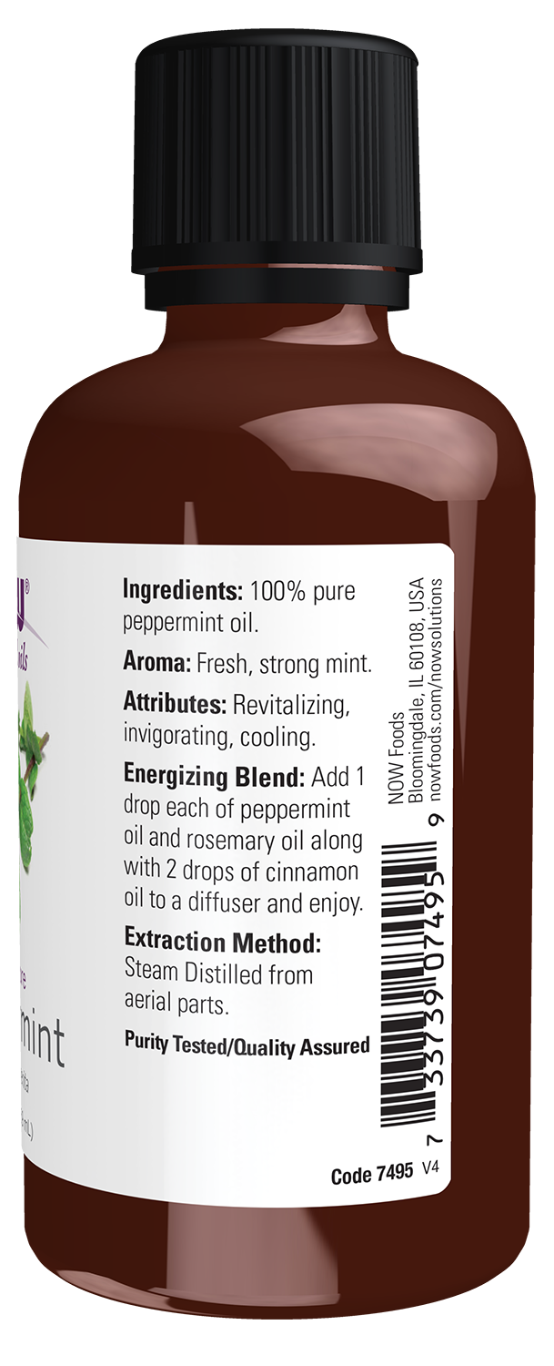 NOW Essential Oils, Peppermint Oil, Steam Distilled, Undiluted, 2 fl. oz