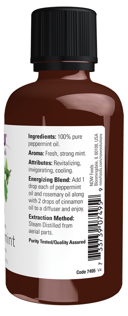 NOW Essential Oils, Peppermint Oil, Steam Distilled, Undiluted, 2 fl. oz