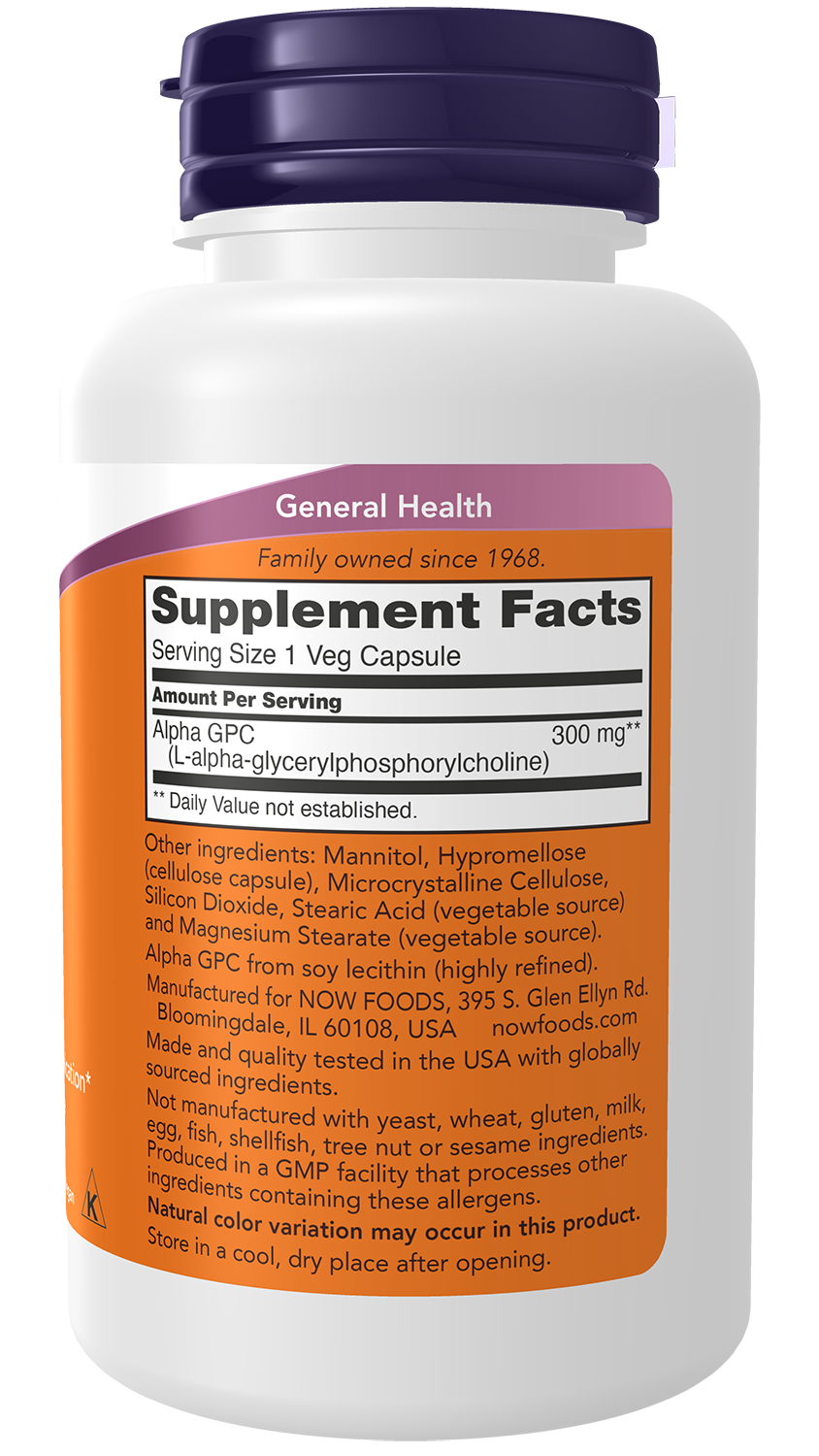 NOW Supplements, Alpha GPC 300 mg, Brain Support*, 60 Veg Caps
