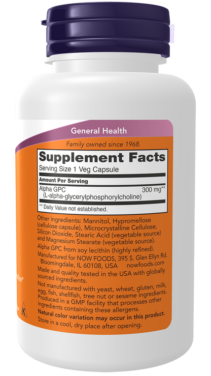 NOW Supplements, Alpha GPC 300 mg, Brain Support*, 60 Veg Caps