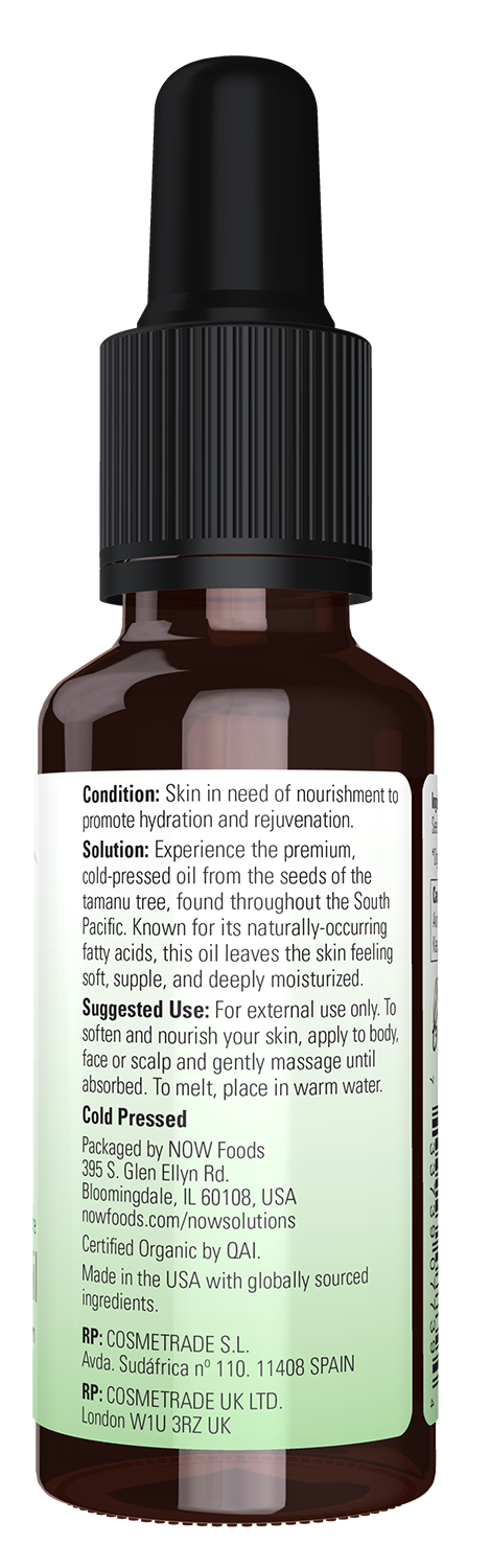 NOW Solutions, Organic Tamanu Oil, Promotes Hydration, 1 fl. oz