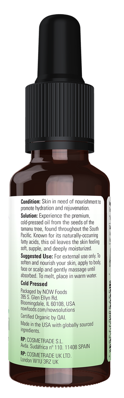 NOW Solutions, Organic Tamanu Oil, Promotes Hydration, 1 fl. oz