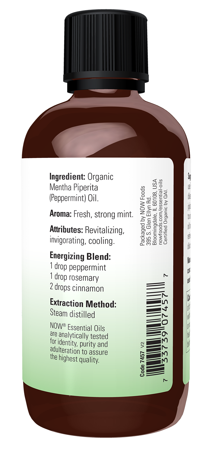 NOW Essential Oils, Organic Peppermint Oil, Steam Dist., Undiluted,4 fl. oz