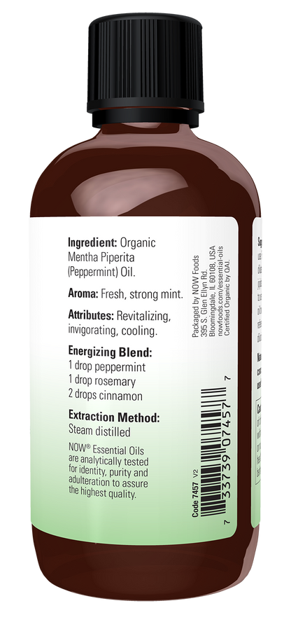 NOW Essential Oils, Organic Peppermint Oil, Steam Dist., Undiluted,4 fl. oz