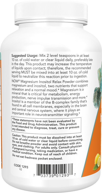 NOW Supplements, Magnesium Inositol Relax, Fizzy Lemonade Flavor, 16-oz