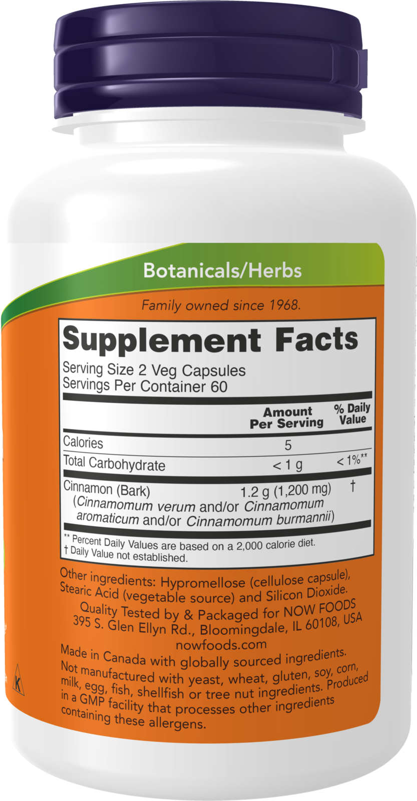 NOW Supplements, Cinnamon Bark 600 mg, 120 Veg Caps