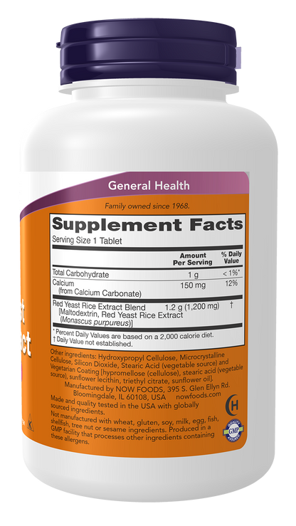 NOW Supplements, Red Yeast Rice 1,200 mg, Nutritional Support, 120 Tablets