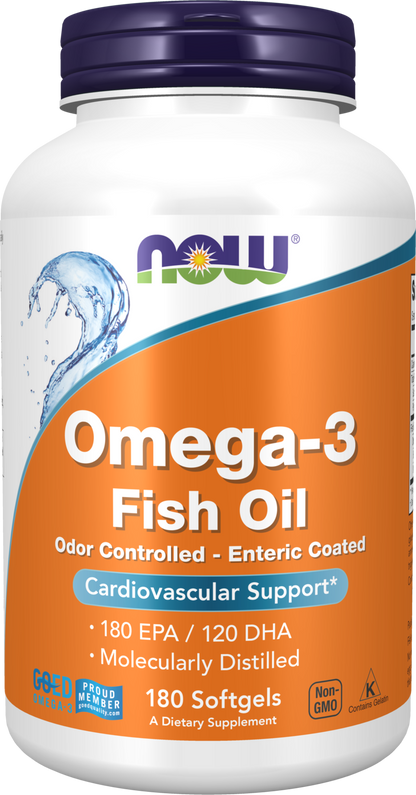 NOW Supplements, Omega-3 180 EPA / 120 DHA, Enteric Coated, 180 Softgels